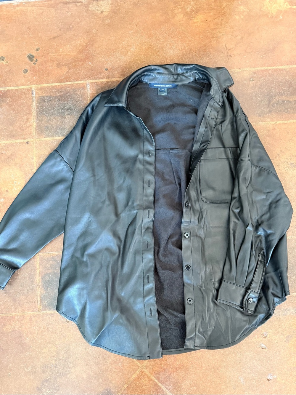 French Connection Black Faux Leather Shirt Jacket